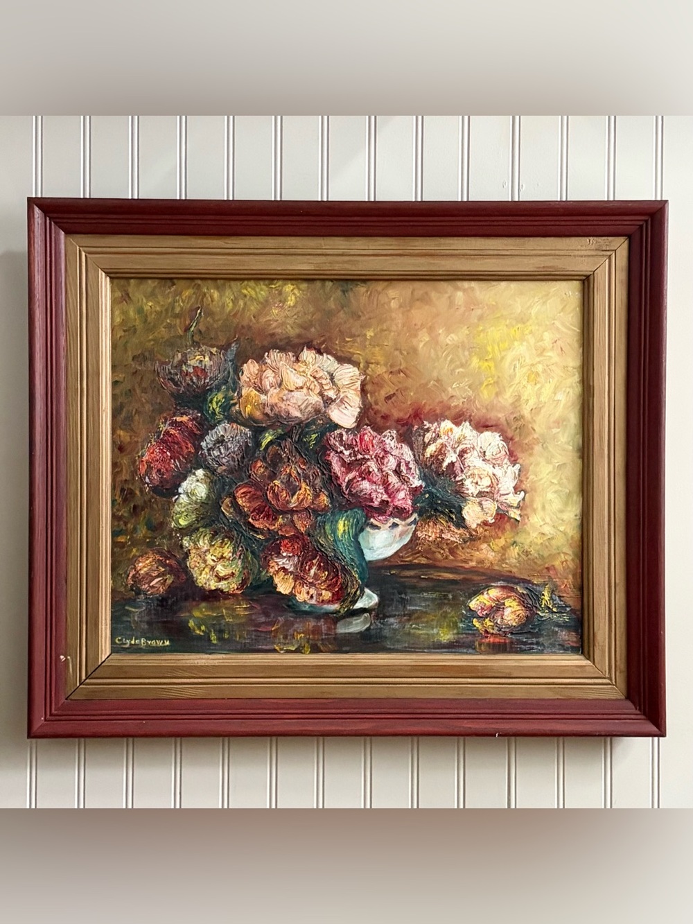 Vintage Floral Still Life Original Impasto Oil Painting Signed & Framed VTG Boho